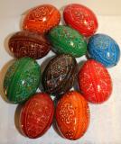 10 UKRAINIAN HAND PAINTED WOODEN EASTER EGGS,10 ALL DIFFERENT wooden hand made,hand painted Ukrainian Pysanky Easter Eggs